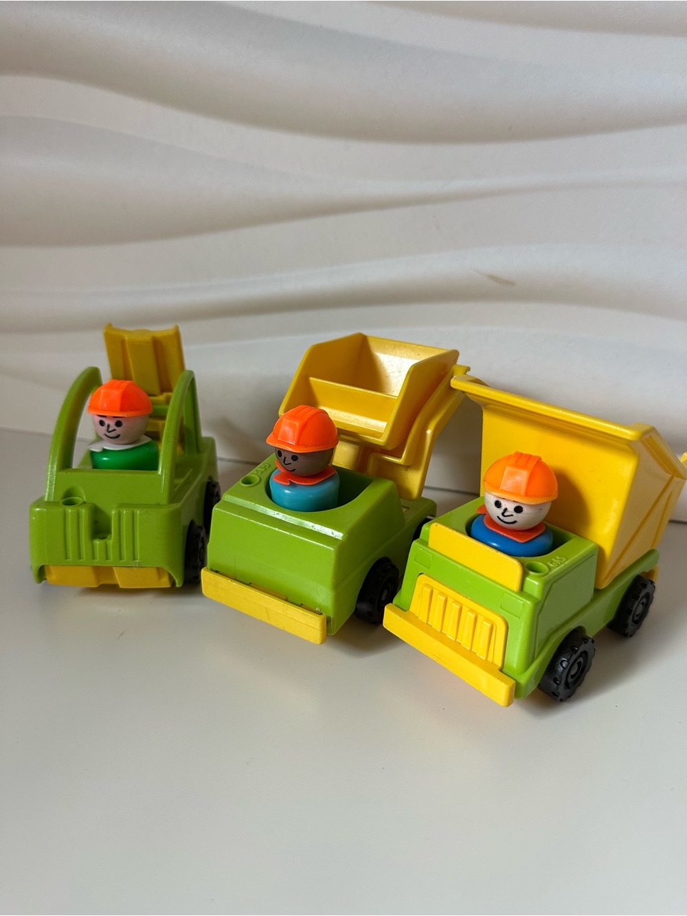 Vintage Fisher-Price Little People Construction Forklift Dump Truck skid Lot